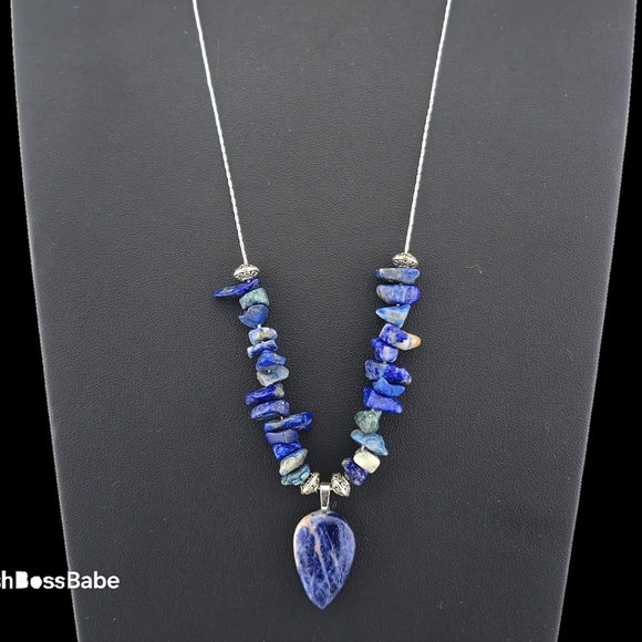 Handmade Lapis Lazuli & Sodalite Necklace 24" Silver Plated Chain Miami Artist - Picture 1 of 16
